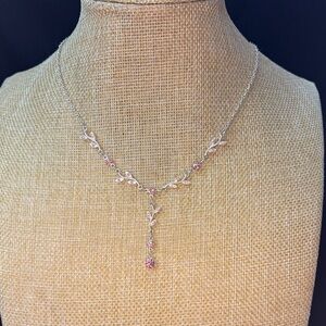 Claire's Silver Tone Necklace with Pink Crystal Accents